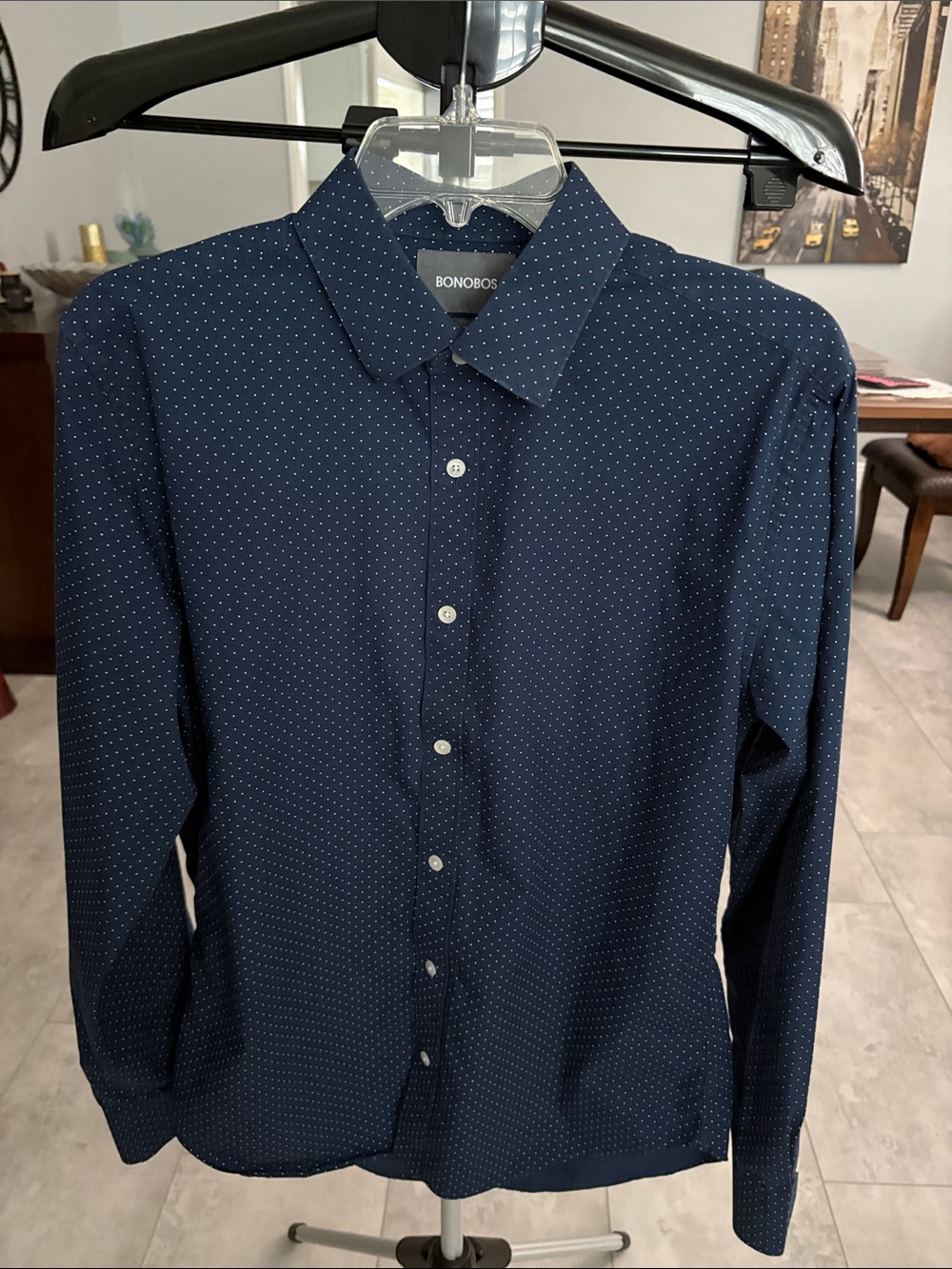 Bonobos Navy Microdot Long-Sleeve Dress Shirt. Size M Slim-Fit